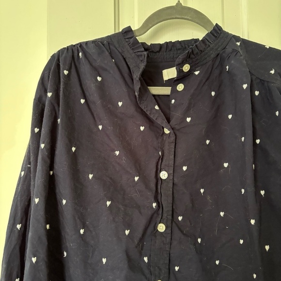 LOFT Womens Button Down Shirt in Dark Blue with White Dots - Picture 2 of 5
